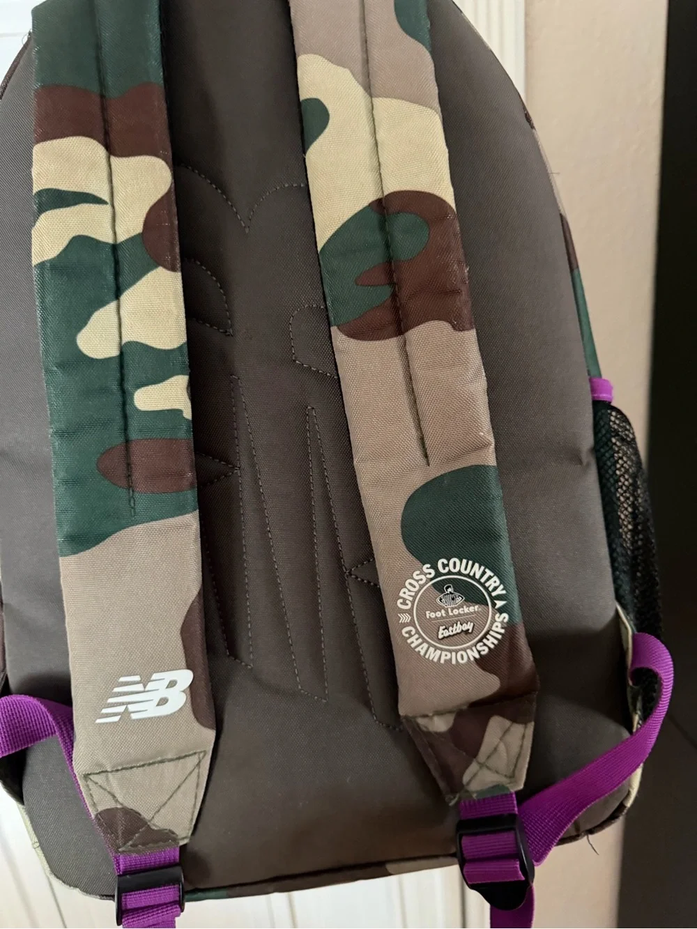 New Balance Green Camouflage Backpack with Rainbow Trim